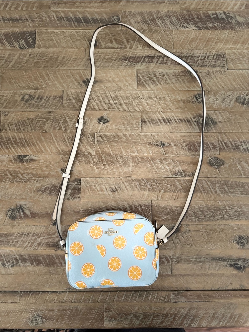 Coach Light Blue Crossbody with Orange Citrus